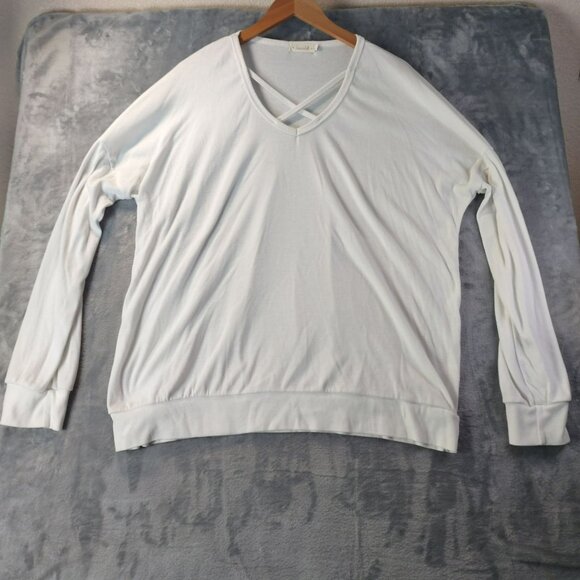 Spadehill Womens White Long Sleeve Top 2XL Criss Cross Casual Lightweight Beachy - Picture 1 of 9